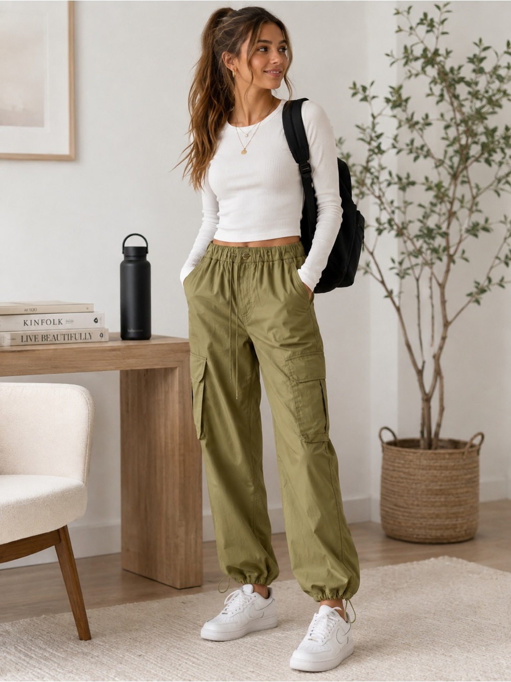 Angel Kiss Olive Cargo Jogger Pants